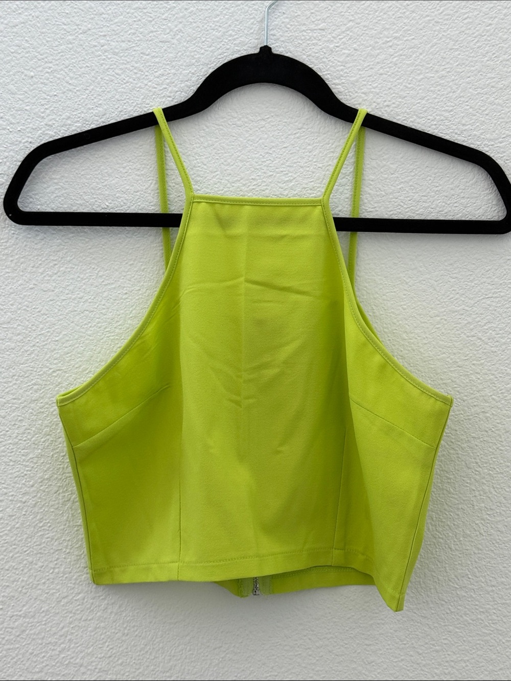 Neon Lime Halter Crop Top with Slim Straps